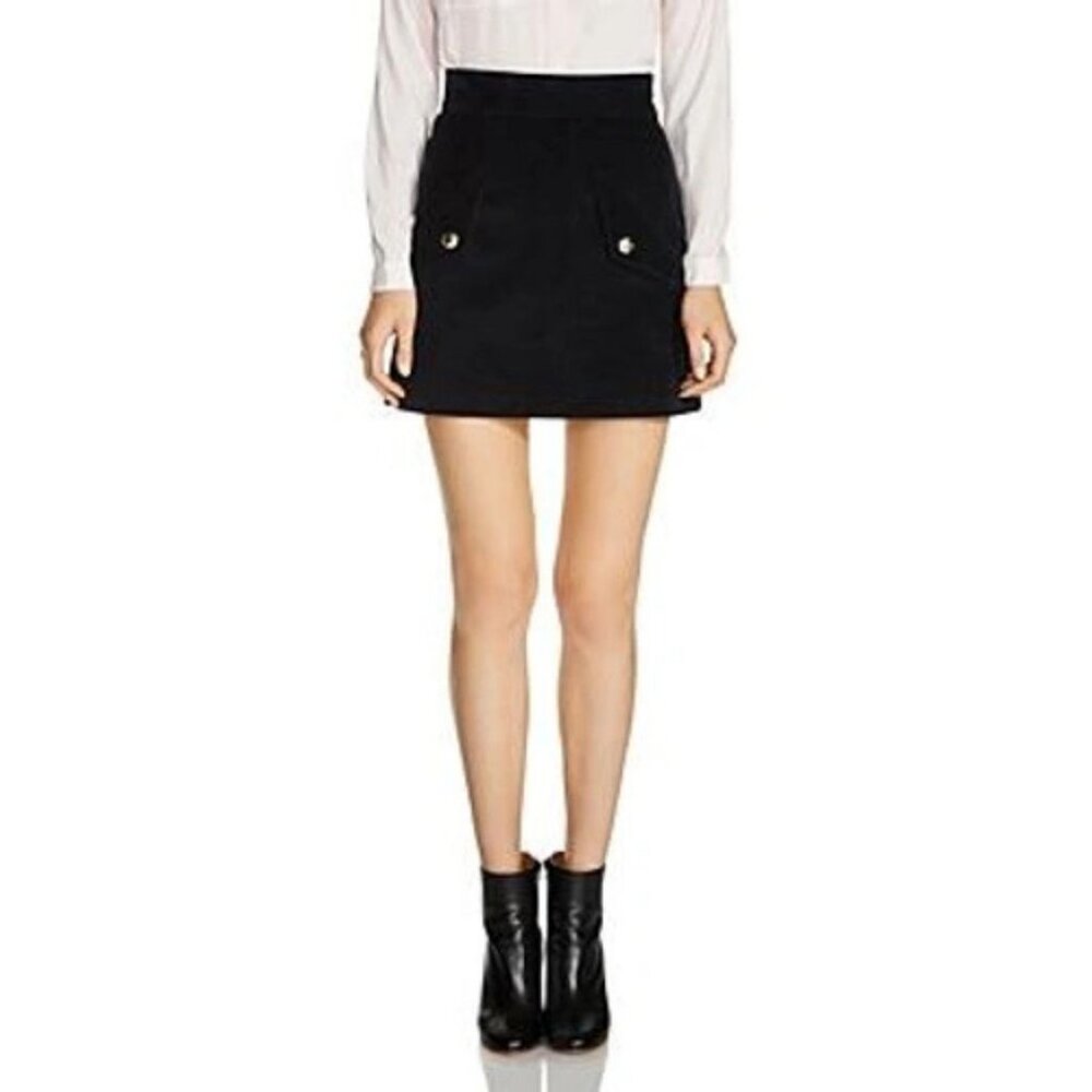 Maje Jinelle Ribbed Velvet Mini Skirt Blue Size 38
